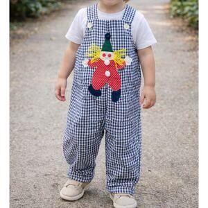 Vintage 1950s Toddler Clown Gingham Overalls JC Penny Toddle Time Size 2